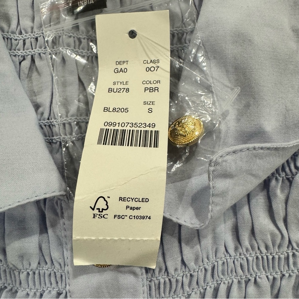 New! J Crew Smocked Button-up Shirt Cotton-blend Voile Gold Button Summer Small - Picture 4 of 8